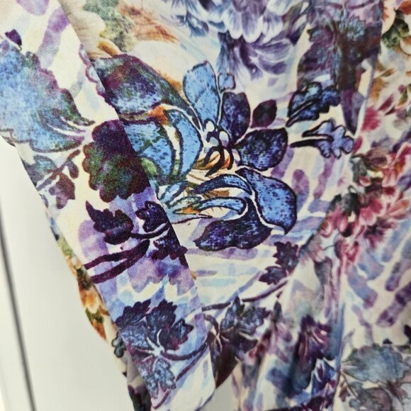 Soft Surroundings Coloures Pleated Blouse Womens Large Purple Floral Top Peasant - Picture 8 of 14